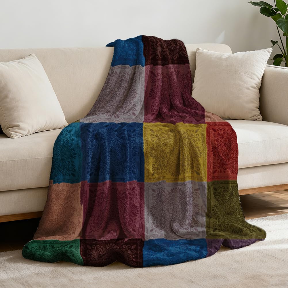 GLOBLELAND Bohemian Square Pattern Throw Blanket 59x51 inch
