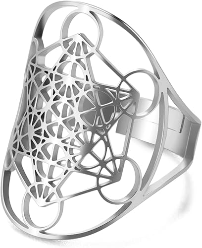 UNIFT Metatron - Anillo de cubo para hombres y mujeres, de acero inoxidable, misterioso, geometría sagrada, arcángel, hexágrama, yoga, símbolos