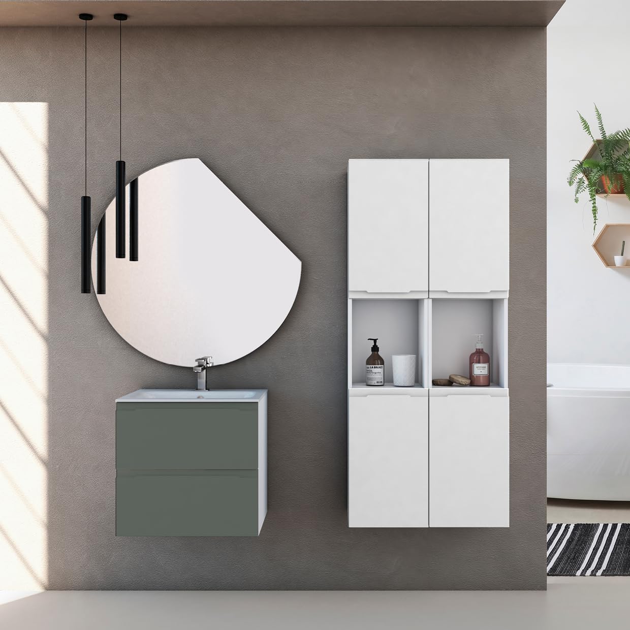 Diventa Modello Diva Star, Mobile Bagno sospeso 70cm con 2 cassetti spaziosi, lavabo dal design moderno, colore verde e bianco