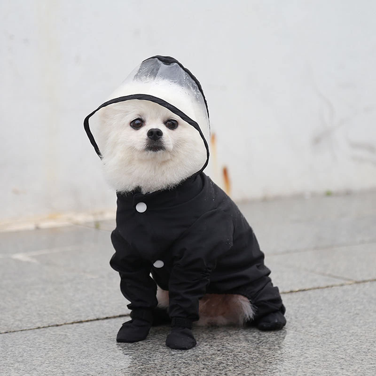 Imperméable pour Chien, Veste imperméable pour Chiots, imperméable à Capuche pour Petits Chiens, Bottes pour Tout Le Corps, Combinaison légère et Respirante, Poncho de Pluie (Black S)