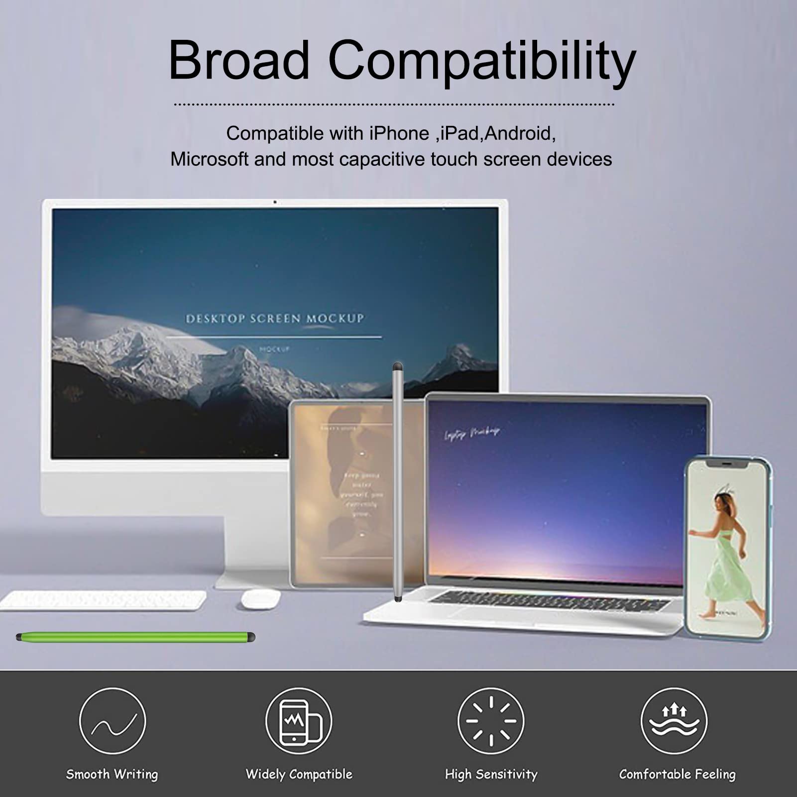 ORIbox 4-Pack Stylus Pens High Sensitivity & Precision Capacitive Stylus for iPhone/iPad/Tablets/Samsung/Galaxy/PC, Black/Sliver/Pink/Green