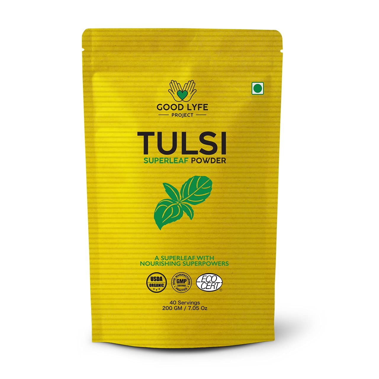 Good Lyfe Project 100% Organic Tulsi Powder -Ocimum Sanctum- extract from dried basil leaves for weight loss, health, skin and hair (200 gm)