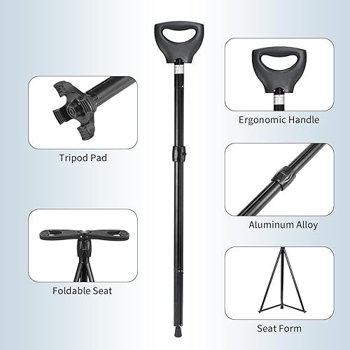 Miniatura 2 de Folding Walking Cane with Seat, 2-in-1 Lightweight Aluminum Cane Stool for Seniors & Adults, Portable with Carry Bag, Anti-Slip for Travel & Hiking