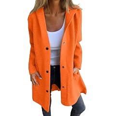 Womens Casual Hooded Jacket Long Sleeve Single Breasted Trench Coat Solid Color Button Up Cardigan Sweaters