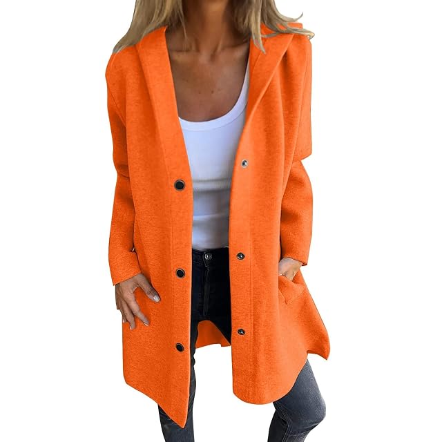 Womens Casual Hooded Jacket Long Sleeve Single Breasted Trench Coat Solid Color Button Up Cardigan Sweaters