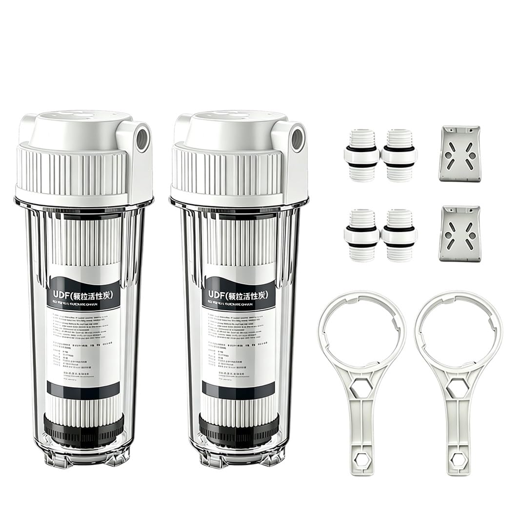 2 Alloggiamenti Filtri Trasparenti 10" Con Cartucce Di Carbone Attivo Granulare UDF,connettori 1/2",kit Pre-filtrazione Trasparente Tutta La Casa E Sotto Il Lavello