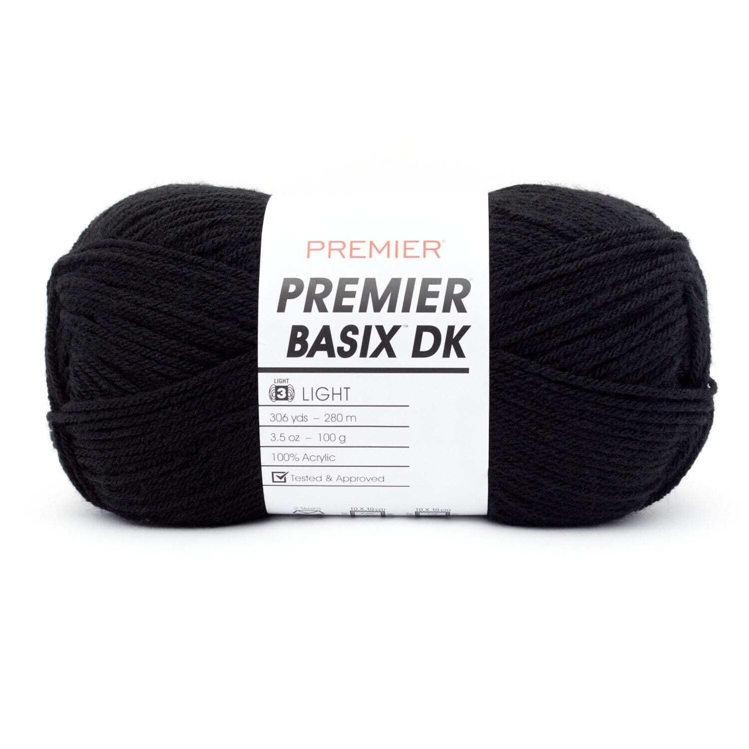 Basix DK Weight Yarn, Made of Acrylic, Ideal Yarn for Crocheting and Knitting, Machine-Washable, Black, 3.5 oz, 306 Yards
