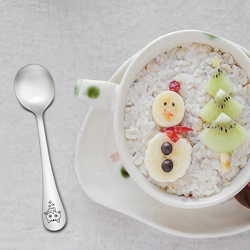 Miniatura 8 de TeamFar Cucharas para niños pequeños, juego de cucharas de acero inoxidable para niños pequeños, no tóxicas y saludables, lindos animales y estuche