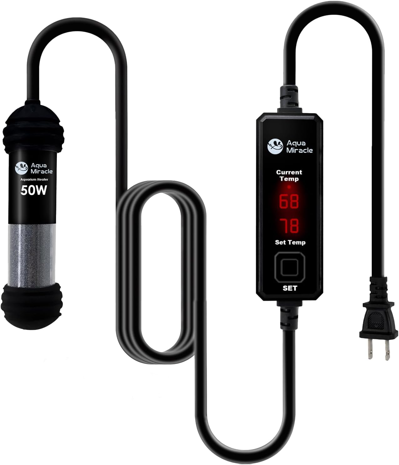 AquaMiracle 50W Small Aquarium Heater Dual LED Display for 5-10 Gal Tanks
