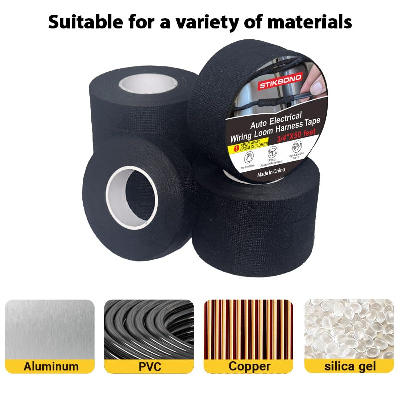 Miniatura 4 de Paquete de 12 cintas de arnés de cableado de 34 pulgadas x 50 pies se utiliza comúnmente en automoción, equipos industriales, equipos de cables