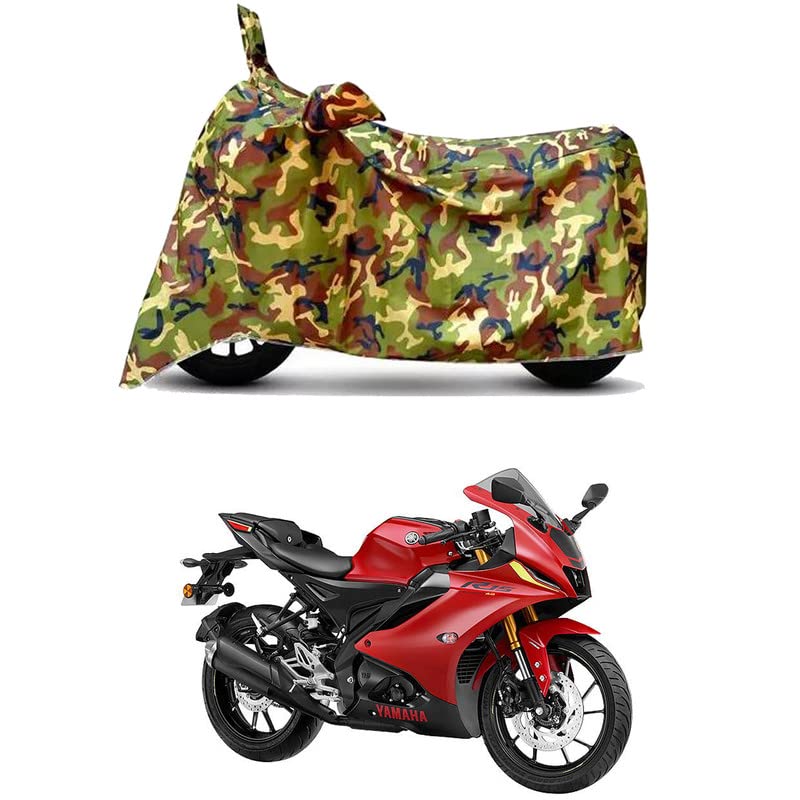 Image of Waterproof 100% PVC Coated Full Bike Scooty Two Wheeler Body Cover Compatible for Yamaha R15 V4 Old /UV-Rays /Heat Protection /Birds Dropping /Scratchproof /Dust Proof [6X6 Jungle Print]