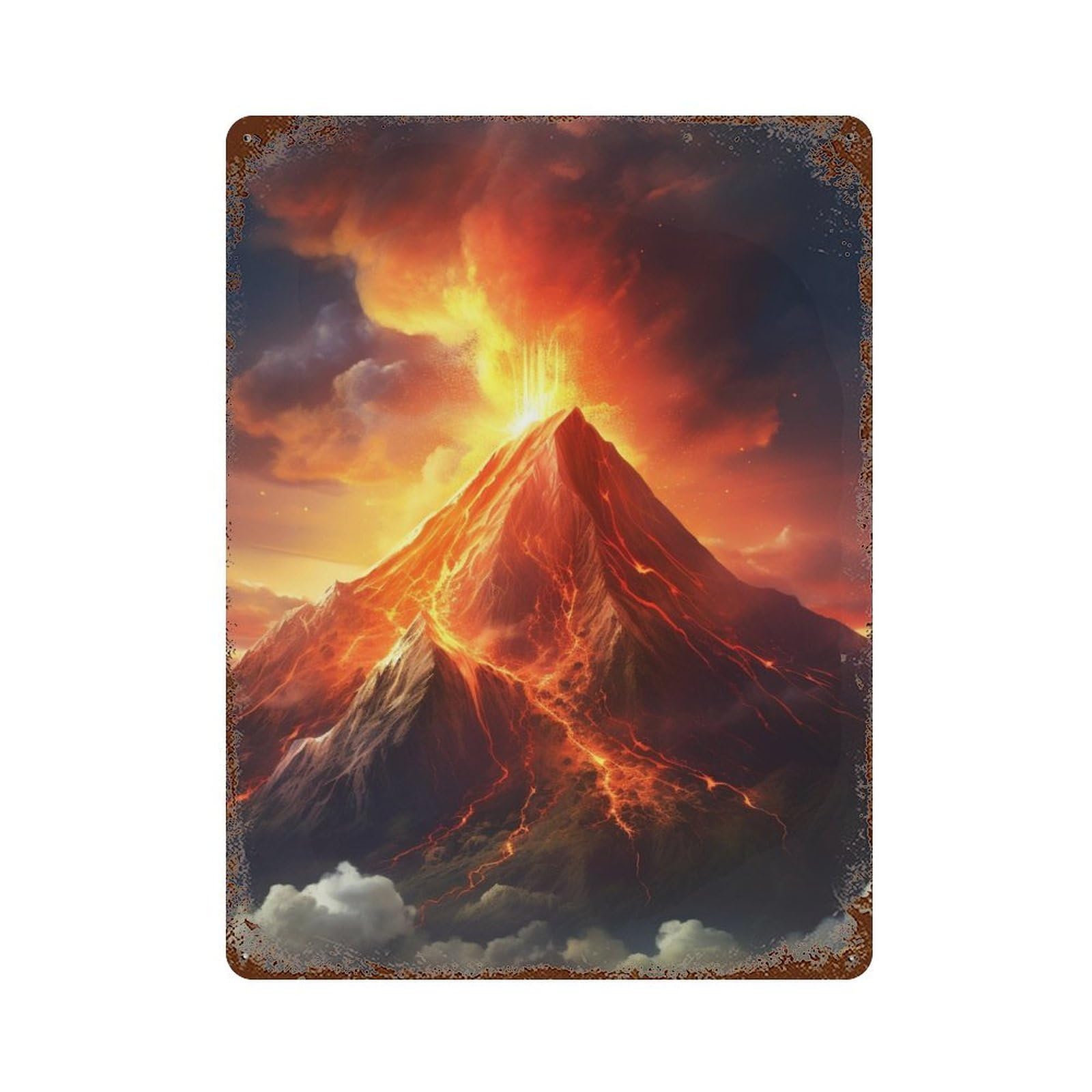 Volcano Eruption Scene-5 Vintage Metal Tin Sign 15.7"x11.8", Old School Wall Decor for Living Room, Hallway And Home Decor