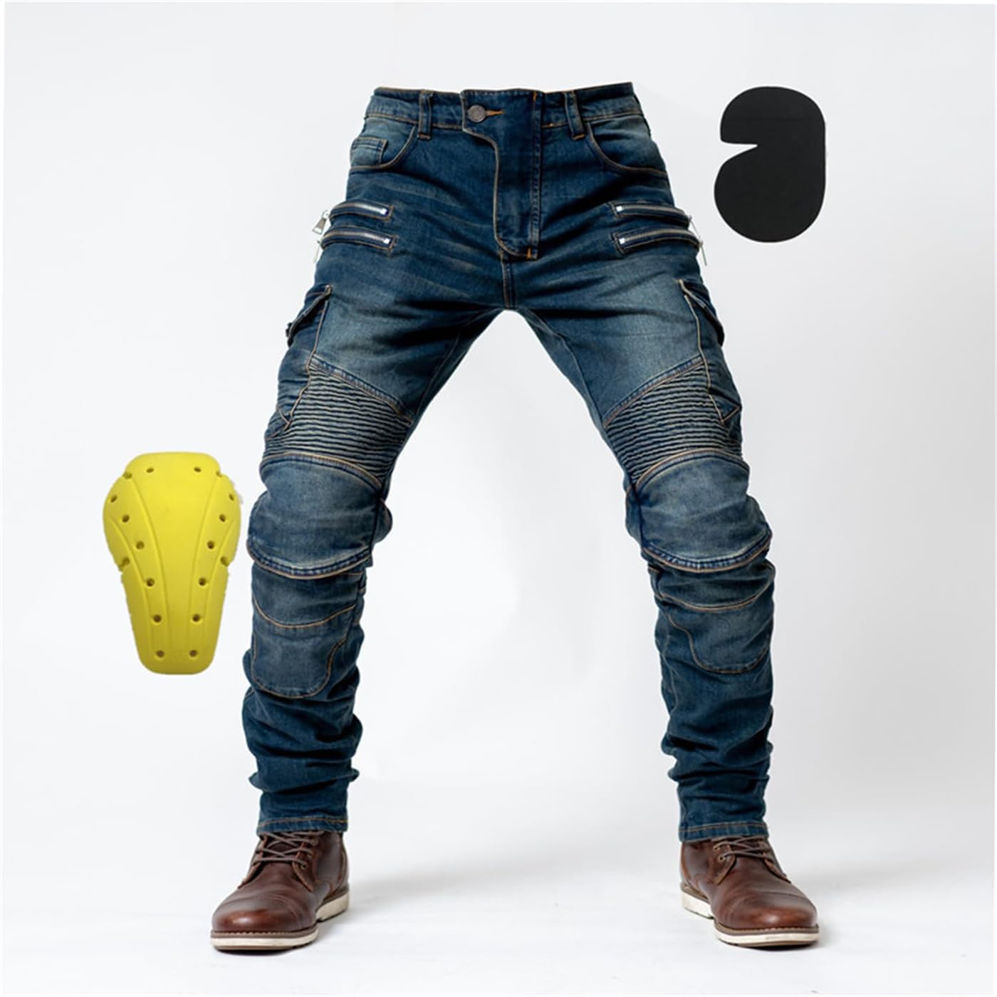 Motorrad-Jeanshose für Herren mit Oberschenkeltaschen Protektoren Sturzfeste Jeans mit Geradem Bein Motorradhose für Motorradrennfahrer