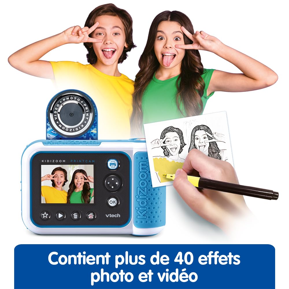 VTech - KidiZoom Print Cam Graffiti - Appareil Photo Instantané Enfant, Impression sans Encre, Selfie, Vidéo HD - Écran Couleur et Activités Créatives - Cadeau Enfant Dès 5 Ans - Contenu en Français