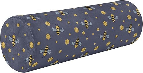 FRODOTGV Cartoon Bees Blue Yoga Bolster Pillow Round Neck Roll Pillow Cover Round Pillows for Sleeping Cylinder Body Pillow Case Cervical Support