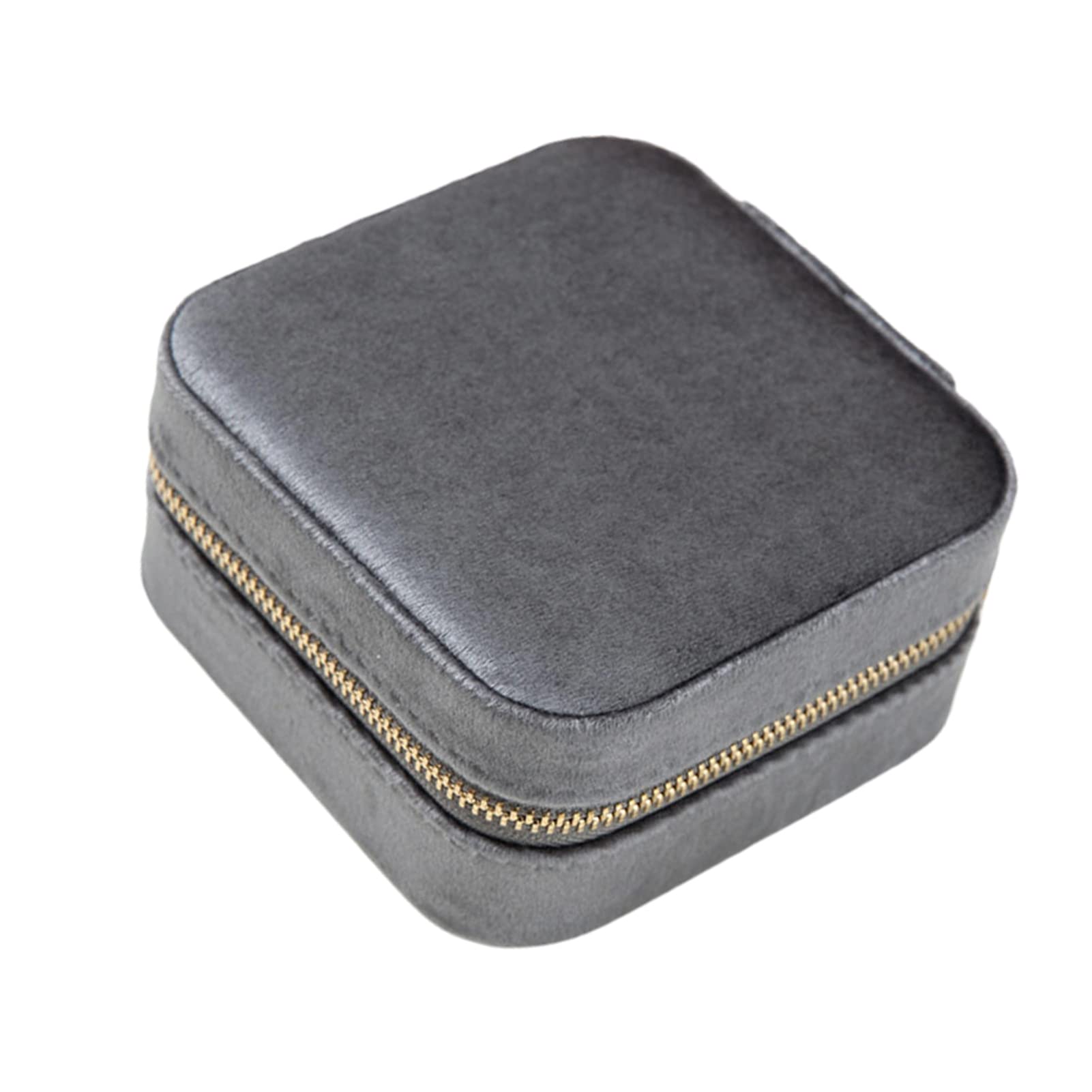 Fulenyi Reise-Schmuckbox Aus Plüsch – 10x10x5 Cm, Doppelte Fächer, Goldener Reißverschluss, Tragbar