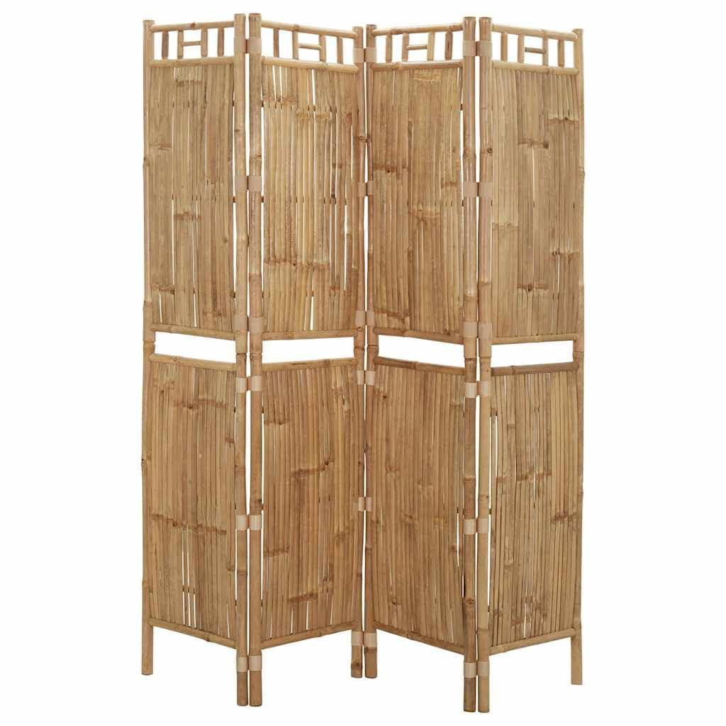 Klappbarer 4-Paneel-Raumteiler aus Bambus, 160x180 cm, als Paravent für Innen und Außen geeignet, natürliche Farbe für tropisches Flair, platzsparend zusammenfaltbar.