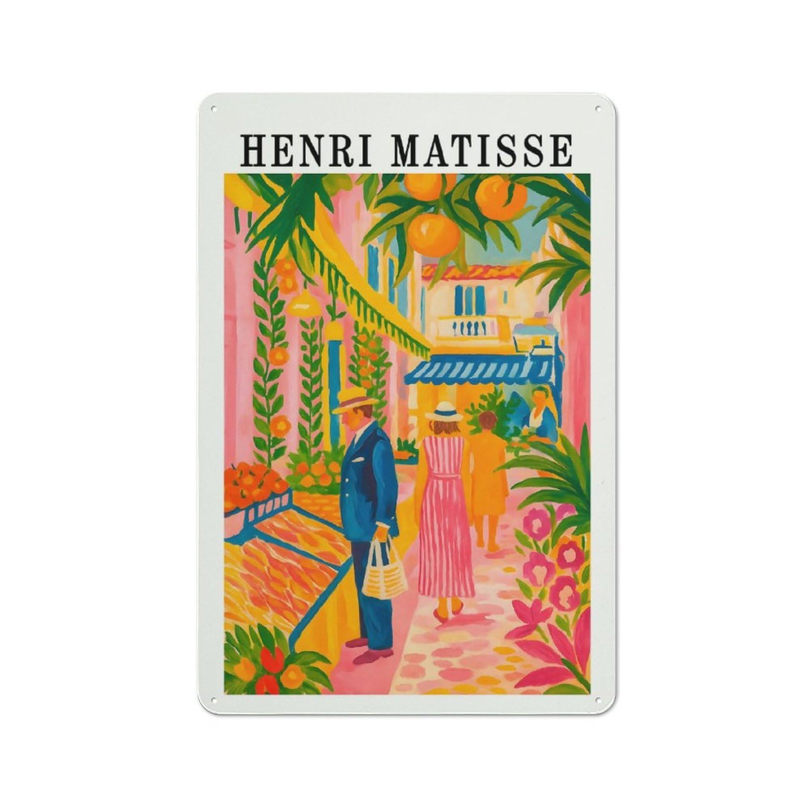 Junmoney Style-7 Vintage Henri Matisse Style Market Scene Painting Vintage Metal Sign 30X20cm, Restaurant Wall Art For Takeaway, Bar, Kitchen Or Counter Area