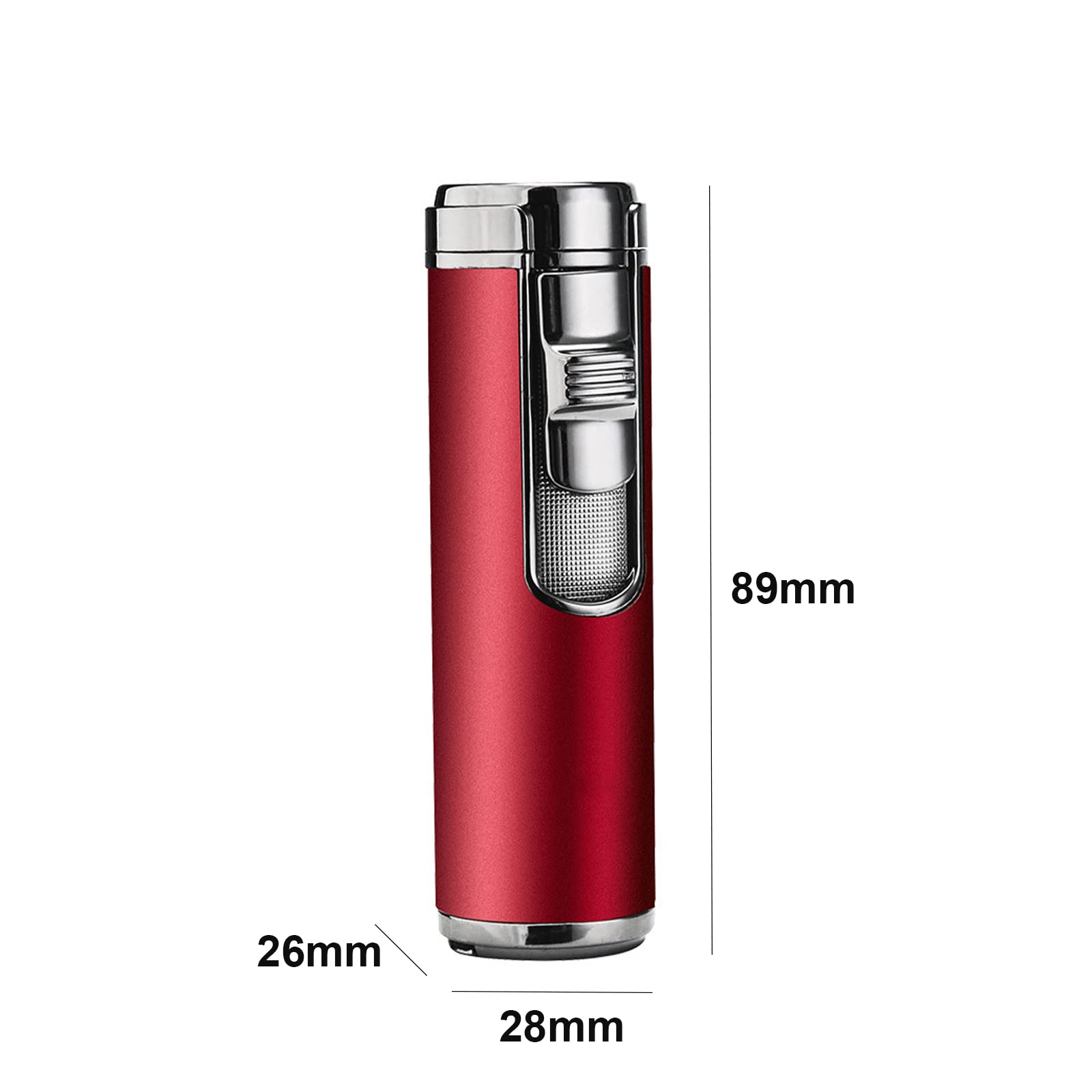 Generic Briquet Gonflable en Métal Cylindrique 4 Jet Flamme Rouge Rechargeable Butane Briquet Cigarette Allume-Cigare Accessoires Fumeurs pour Hommes,Silver