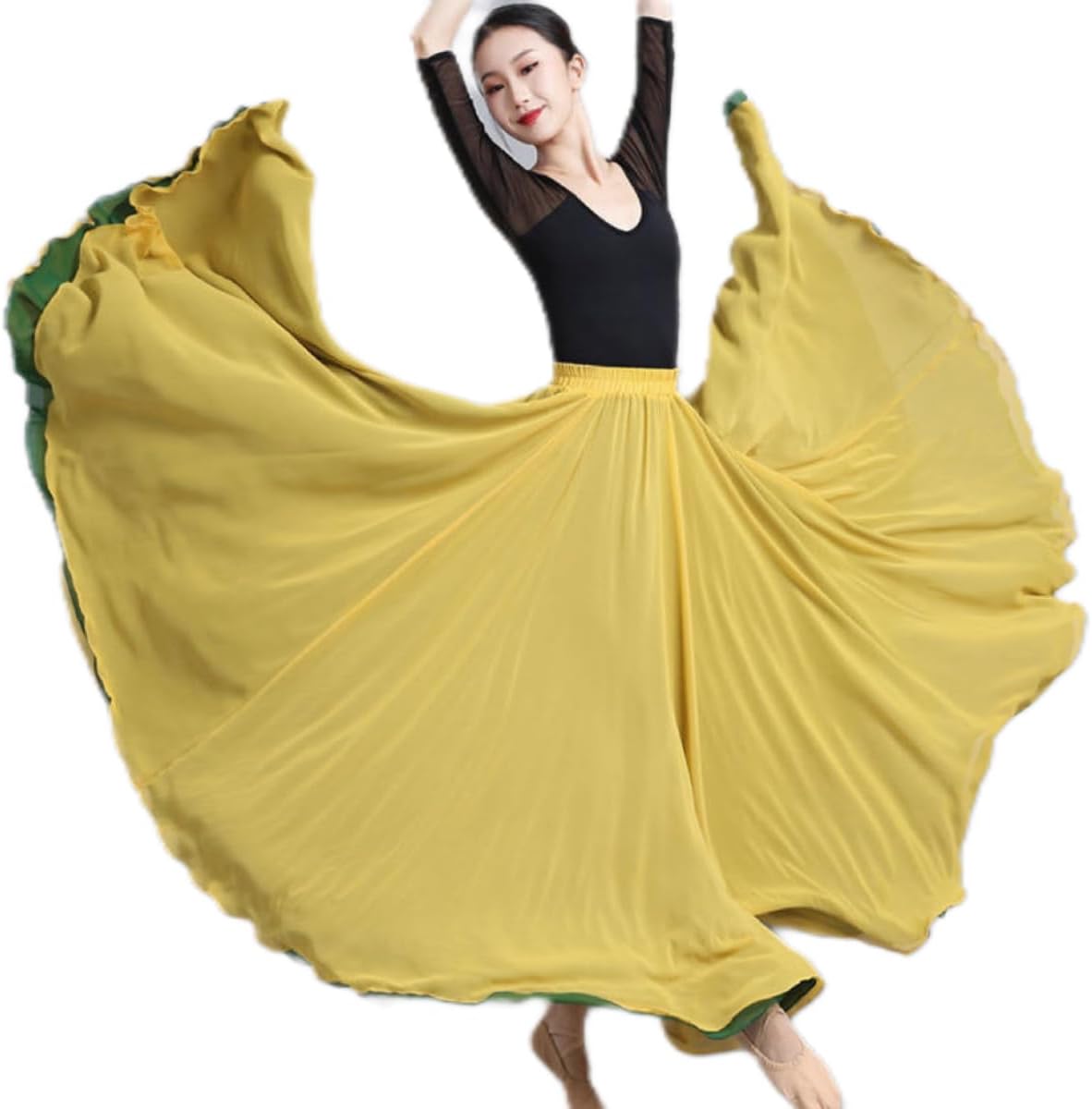 HEARTTOUCH Women's Lyrical Dance Skirt 720 Double-Sided Long Swing Skirts Ballet Modern Dance Costumes for Performance