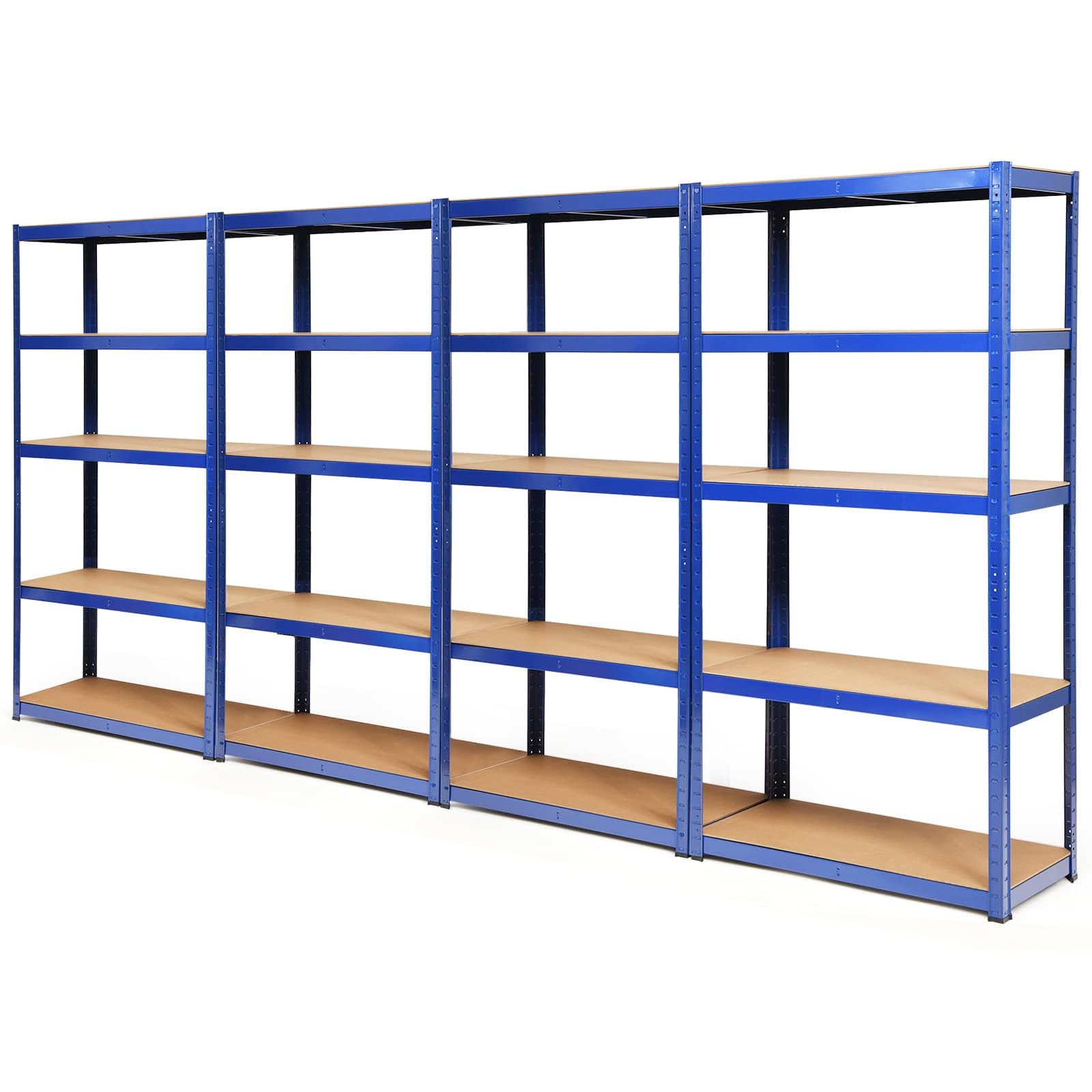 ERGOMASTER 5 Tier Utility Shelves Rack Garage Heavy Duty Steel Metal Shelving Unit with Adjustable Design, Bolt-Free Assembly & 380 LBS Wight Capacity Per Tier (Set of 4, Blue)