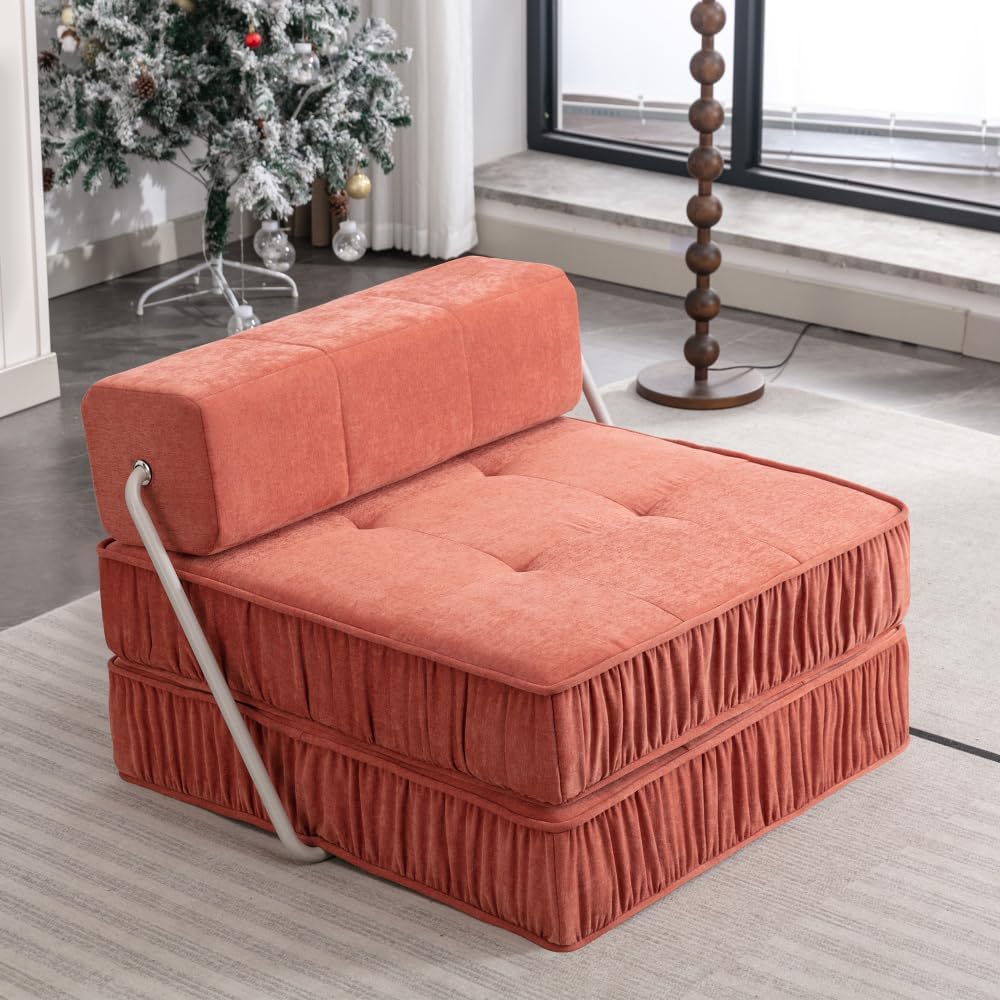 Folding Sofa, Futon Sleeper Chair, Convertible Chair Floor Couch & Sleeping Mattress for Living Room, Guest Room, Home Office, Apartment, Small Space, Removable Back Cushio