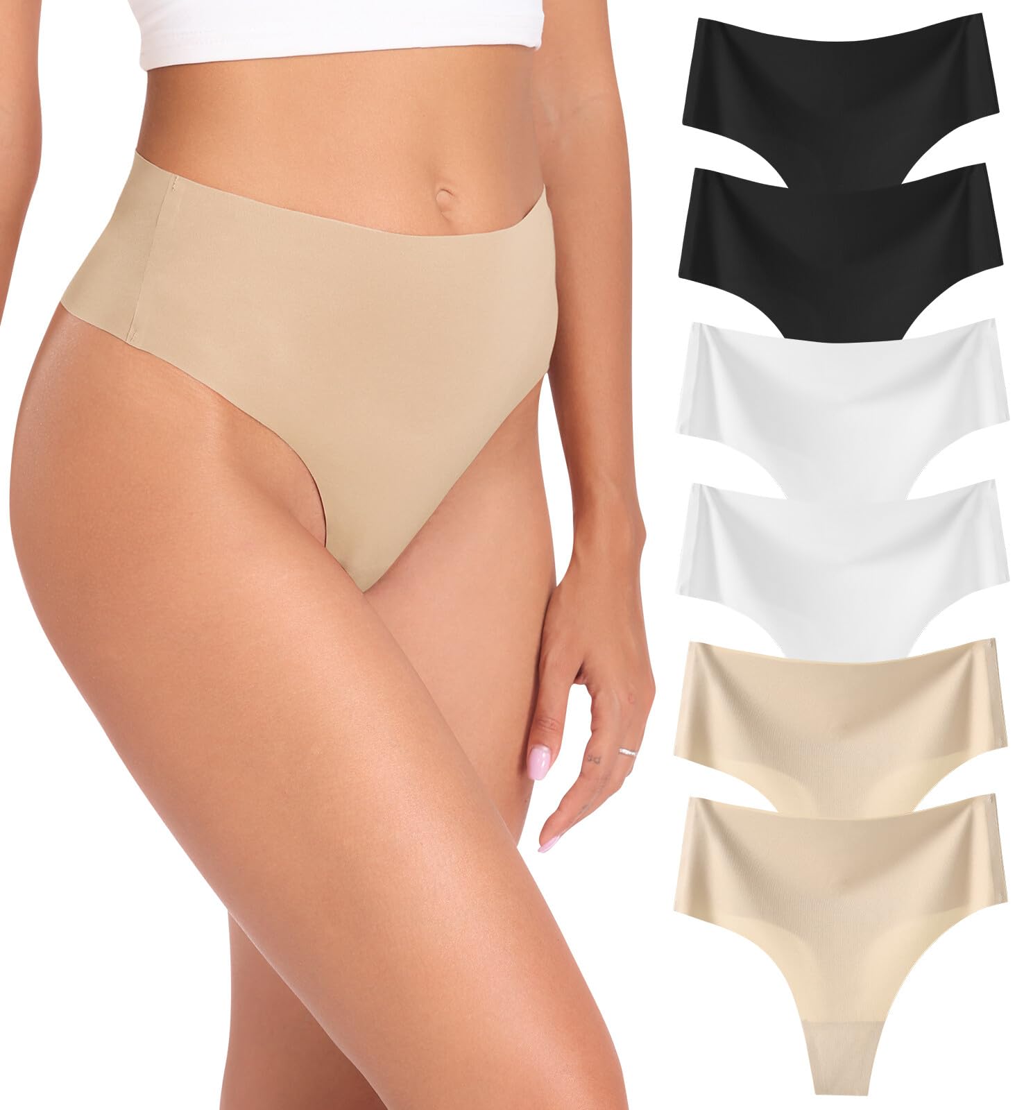 Wealurre 6er Pack Tanga Damen String Seamless Slips Damen High Waist Unterwäsche Nahtlose Unsichtbarer Unterwäsche Frauen Mehrpack XS-XL