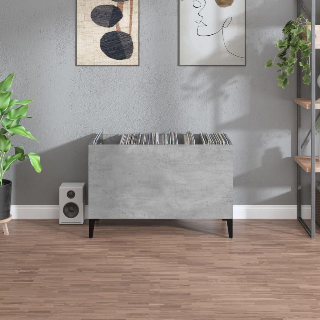 Armadio per dischi grigio cemento, 74,5 x 38 x 48 cm, in legno con piedini in metallo, spazioso armadietto multimediale per vinile, CD, DVD, HiFi, credenza e organizer per home theatre