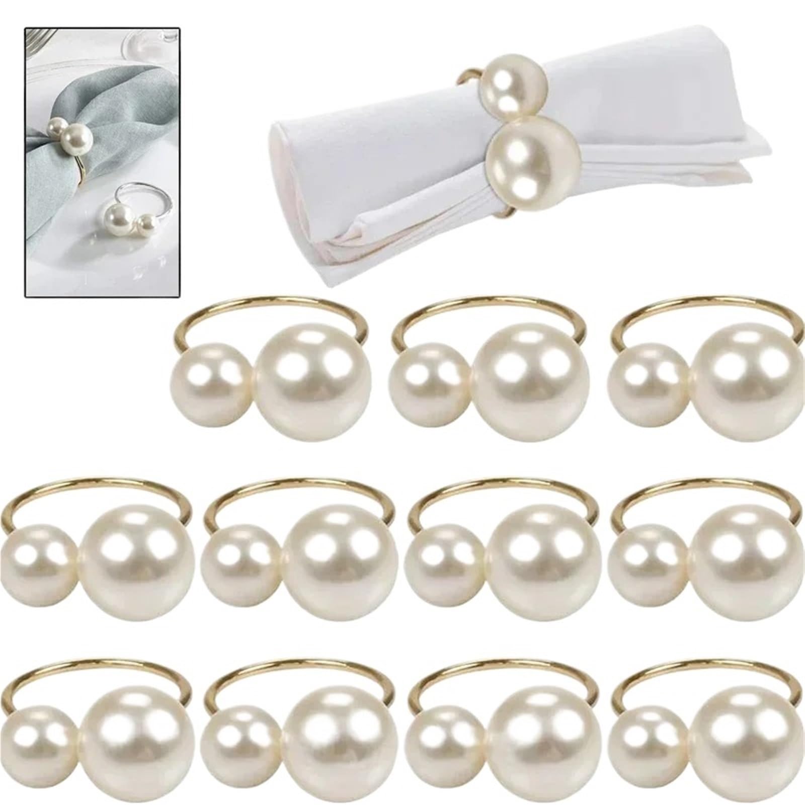 Portatovaglioli Portatovaglioli con perle, portatovaglioli in metallo, for matrimoni, banchetti natalizi, cene di Natale, decorativi(Silver-96Pcs)
