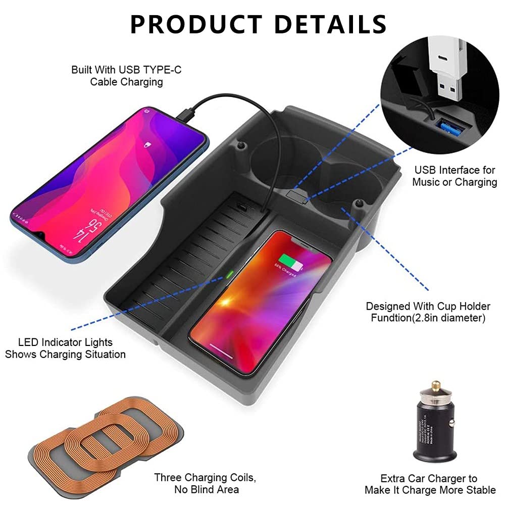 para Tesla Model S/Tesla Model X Organizador de Consola Central de Cargador de Coche Inalámbrico Caja de Almacenamiento de la Consola Central para Tesla Model S/Model X 2016 2017 2018 2019