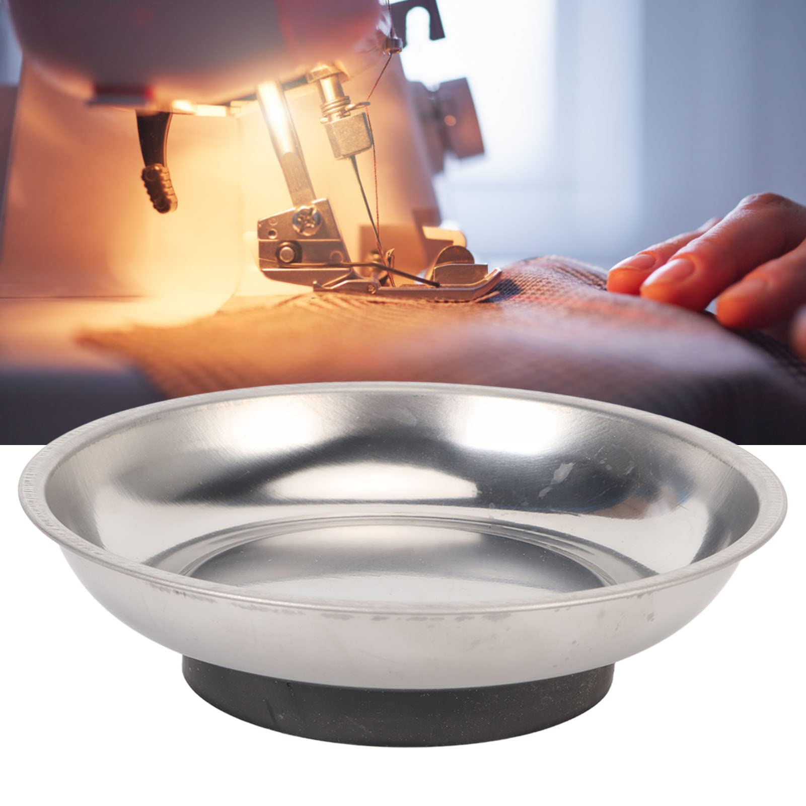 Magnetic Pin Dish, Smoothing Strong Magnet Stainless Steel Magnetic Pin Bowl for Sewing (Round(4.3x1.2in))