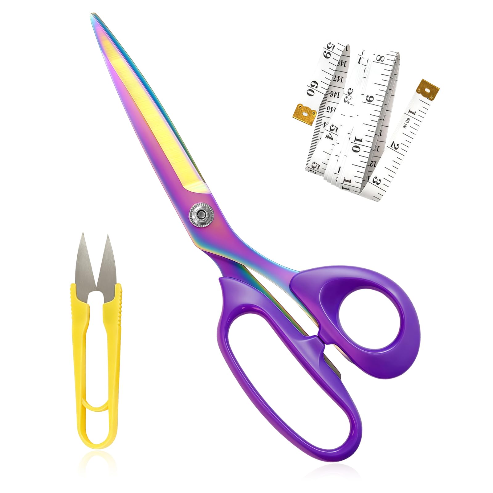 Flintronic Fabric Scissors Set, 10.2 inch Dressmaking Scissors Sharp Heavy Duty, Professional Stainless Steel Sewing Scissors for Sewing & Tailoring Fabrics, Clothes, Leather, Material(Purple)