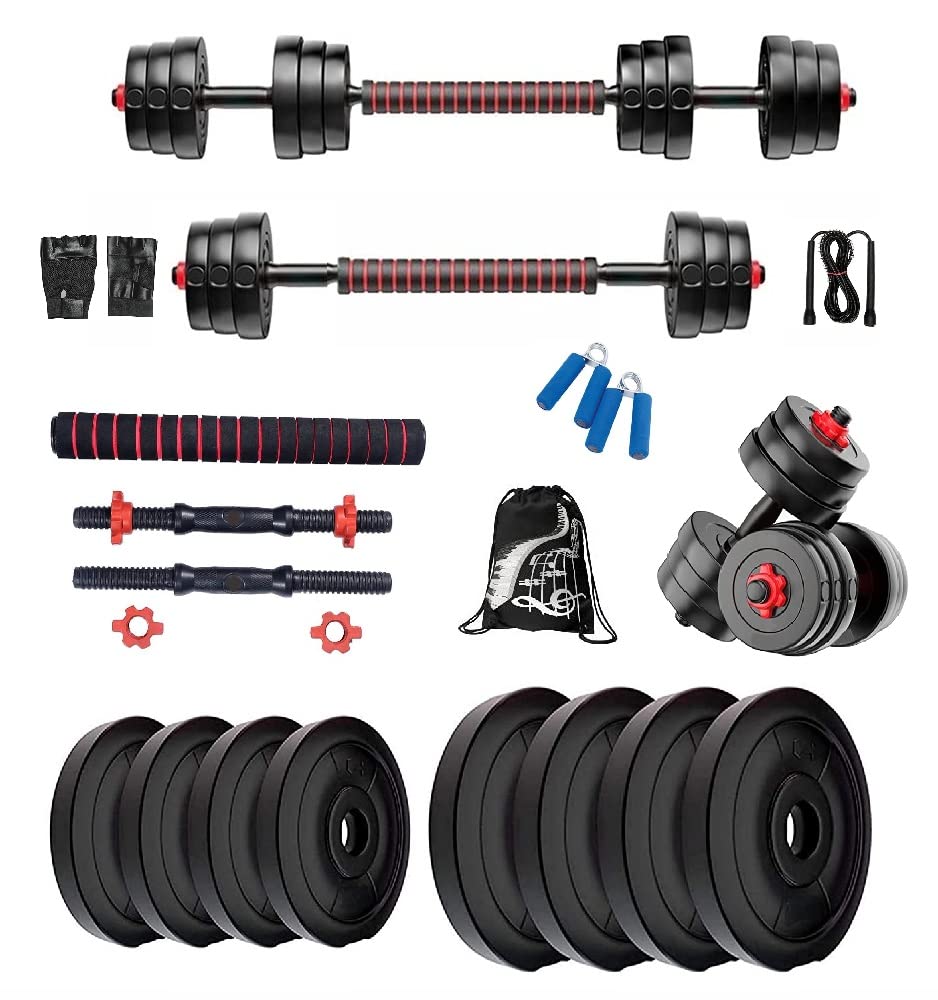 Bodyfit Home Gym Set (8kg -60kg) Exercise Weight Plates +1 Connector Rod, 2 x Dumbbell Rods, for Home Workouts. (8Kg Weight Plates(2kgx4)), Polyvinyl Chloride (PVC), Black