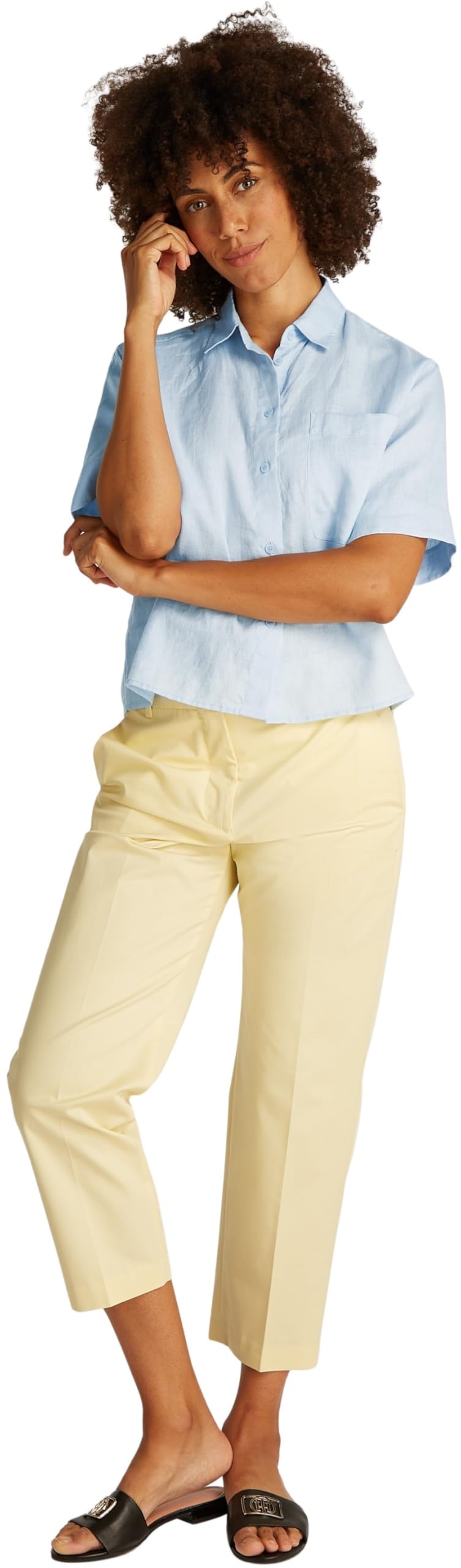 Tommy Hilfiger Camisa Mujer Linen Relaxed de Manga Corta