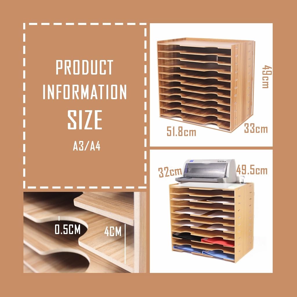 Bandeja organizadora de escritorio de madera para cartas, tamaño grande, tamaño grande, 51,8 x 33 x 49 cm