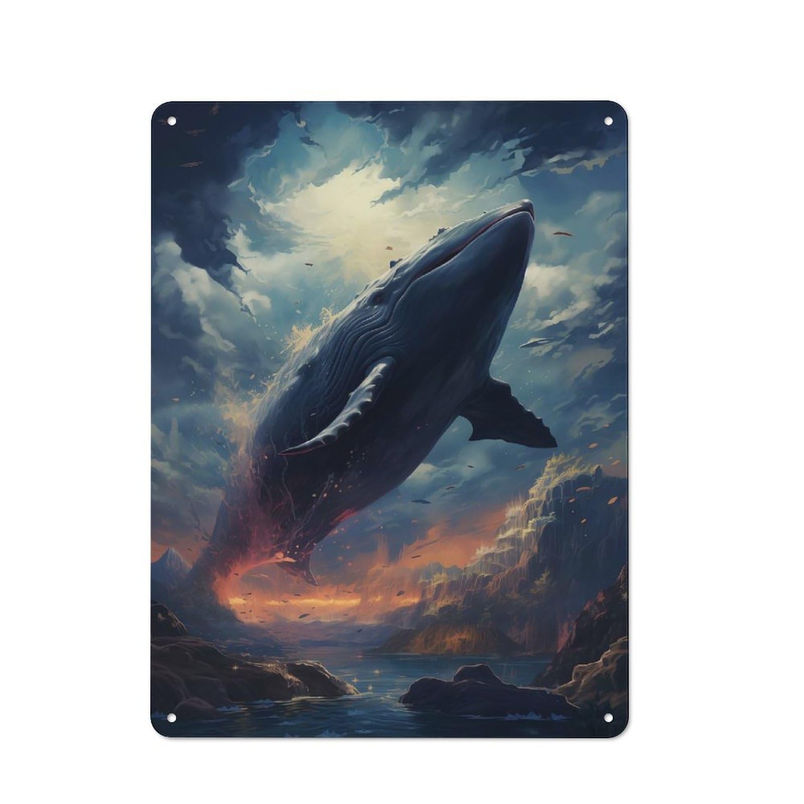 Junmoney Cosmic Creatures Of Whale Rustic Metal Wall Sign 40X30cm For Café Or Restaurant, Gift Idea At Christmas For Café Owners And Decorators