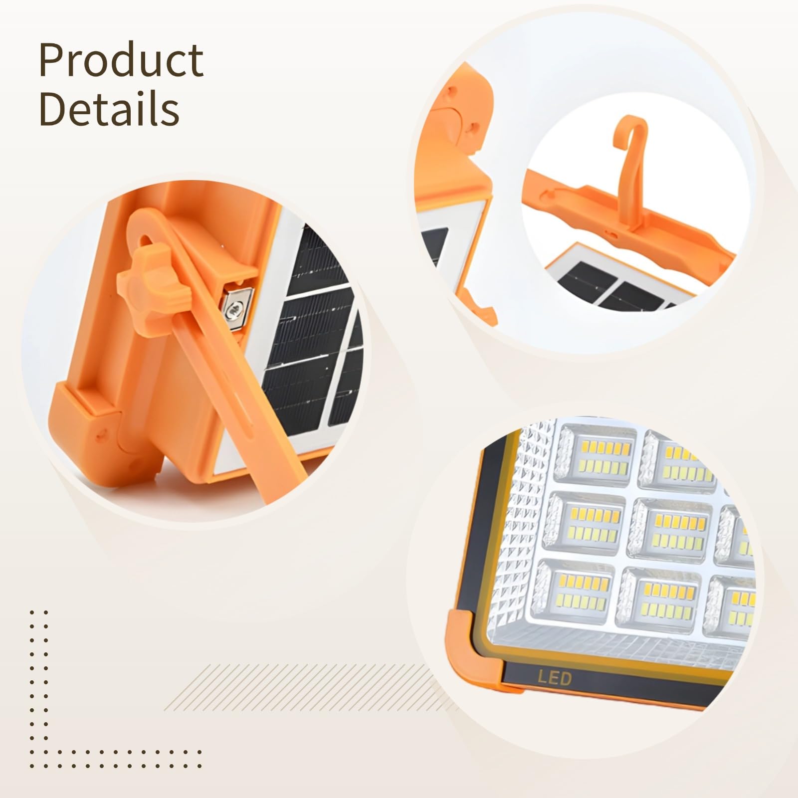 Luce solare portatile del lavoro del LED, 5000W lampada LED ricaricabile con USB e ricarica solare, luce di emergenza di campeggio all'aperto, luce di allarme lampeggiante
