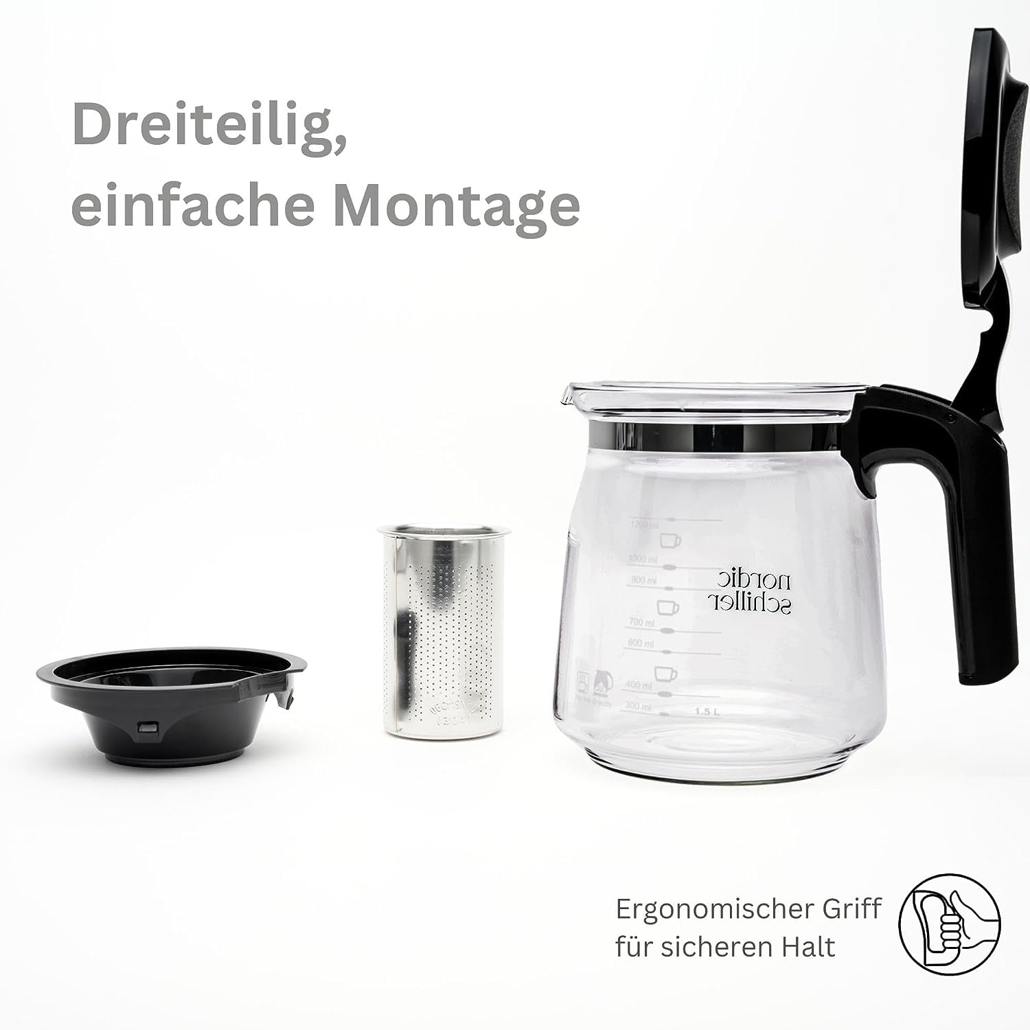 DMA-Z Teiera in Vetro Resistente al Calore Con Coperchio, 1500 ml, Filtro in Acciaio Inox, Termica, Tea Maker Con Colino