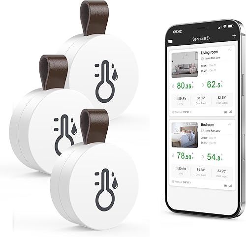 ORIA Termómetro higrómetro inalámbrico, sensor inteligente de temperatura de humedad Bluetooth, mini monitor de temperatura para interiores y