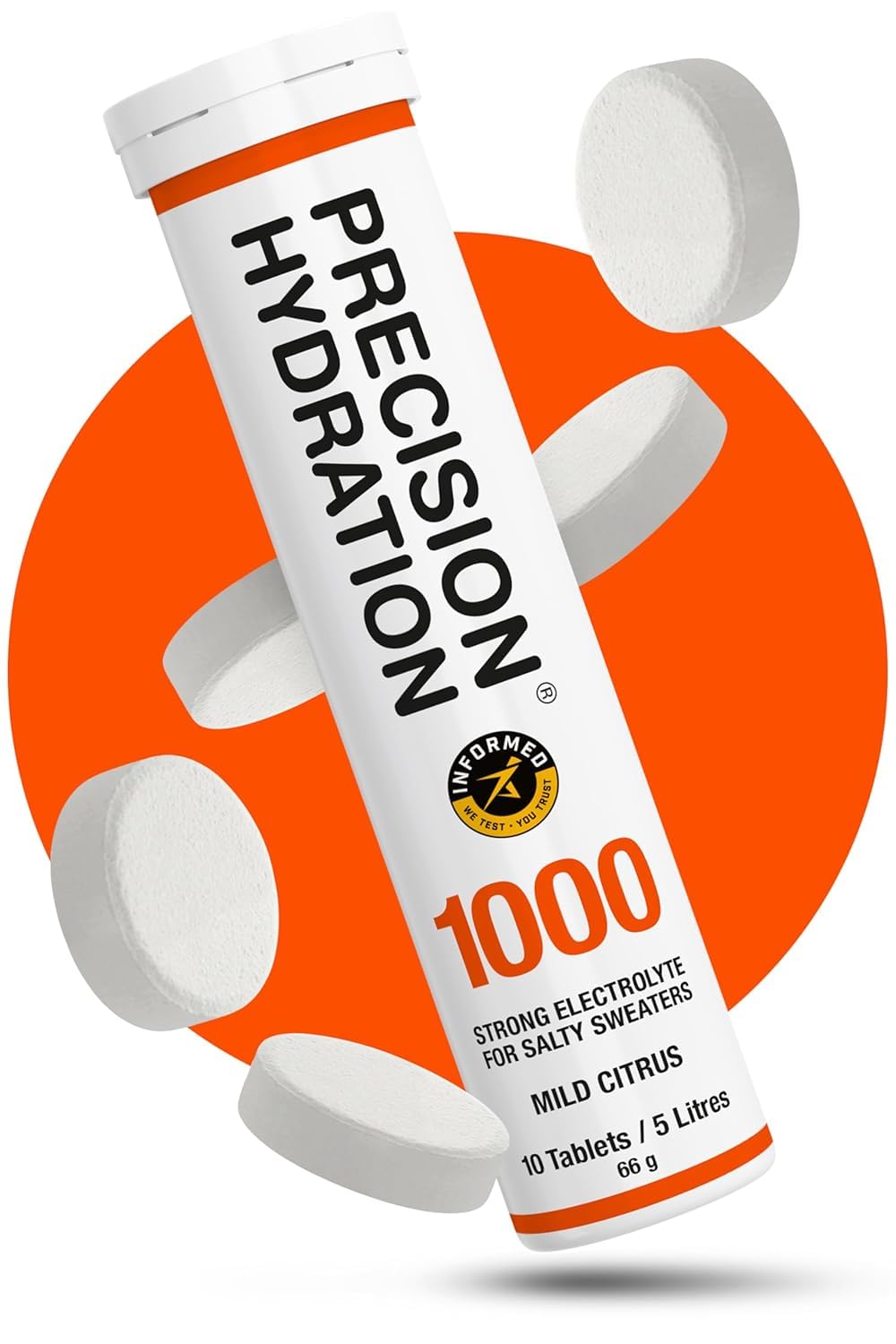 Precision Hydration Elektrolyt-Tabletten - Mehrstufige efferveszierende Hydrationstabletten - Bekämpft Krämpfe - Kalorienarm, glutenfrei, vegetarisch freundlich (1 Tube, 1000 mg/L - Orange Tube)