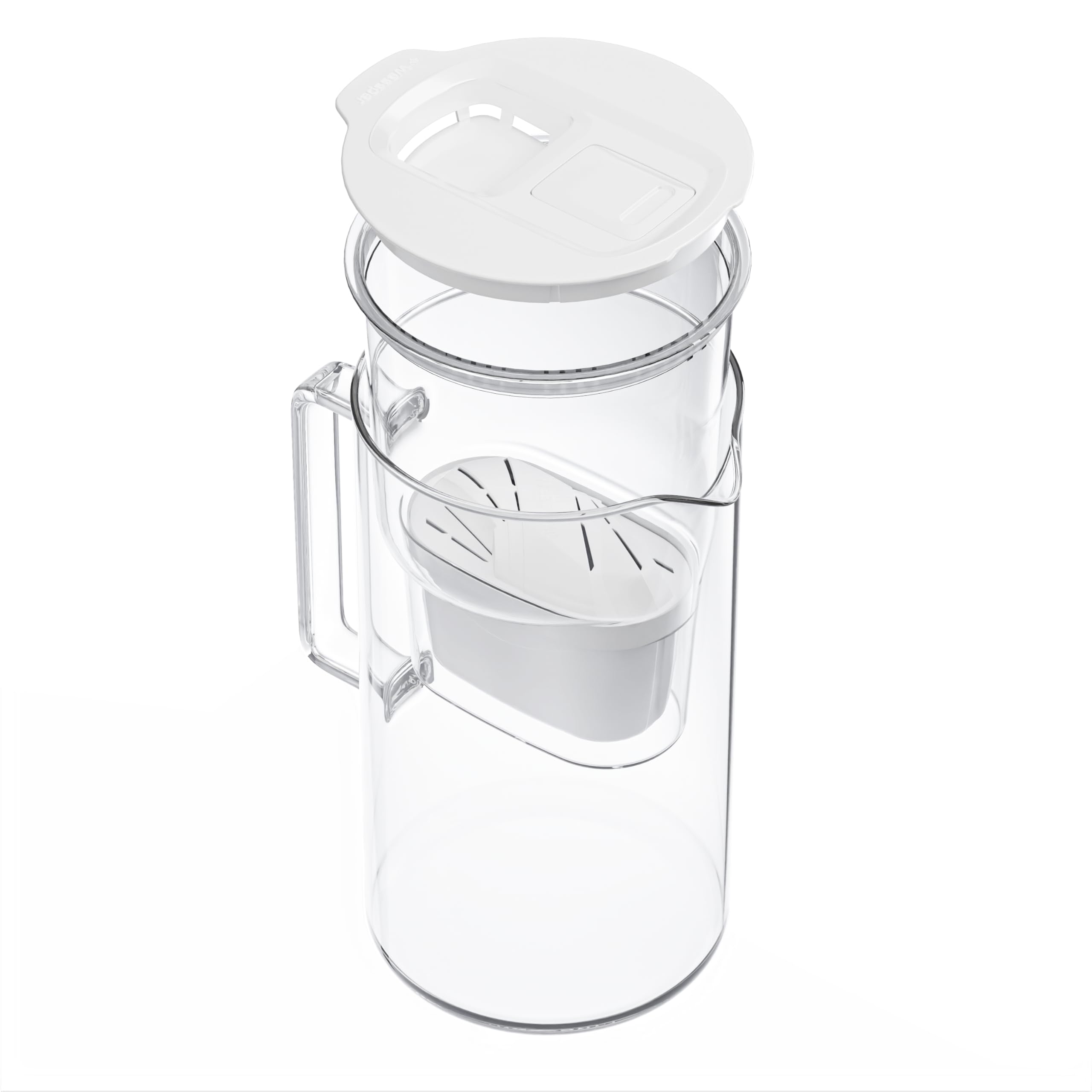 Wessper Carafe filtrante en verre 2L, sans BPA Carafe à eau avec compteur de filtre intelligent, Pichet avec cartouche filtrante au charbon actif et anti-calcaire - Blanc