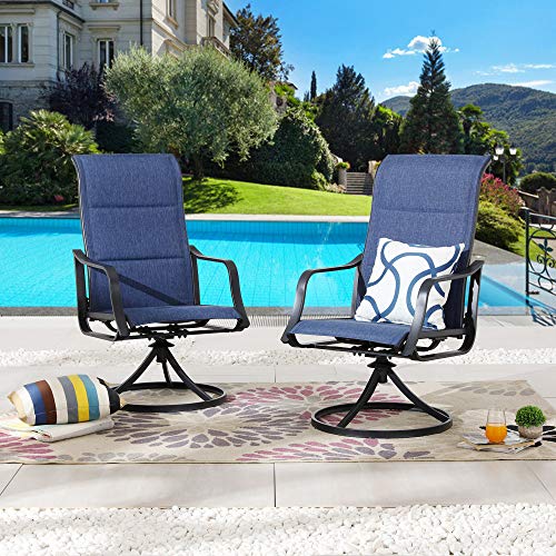 LOKATSE HOME Outdoor Patio Swivel Dining Chair Sling Set with Textilene Fabric All Weather Frame (Set of 2), Blue
