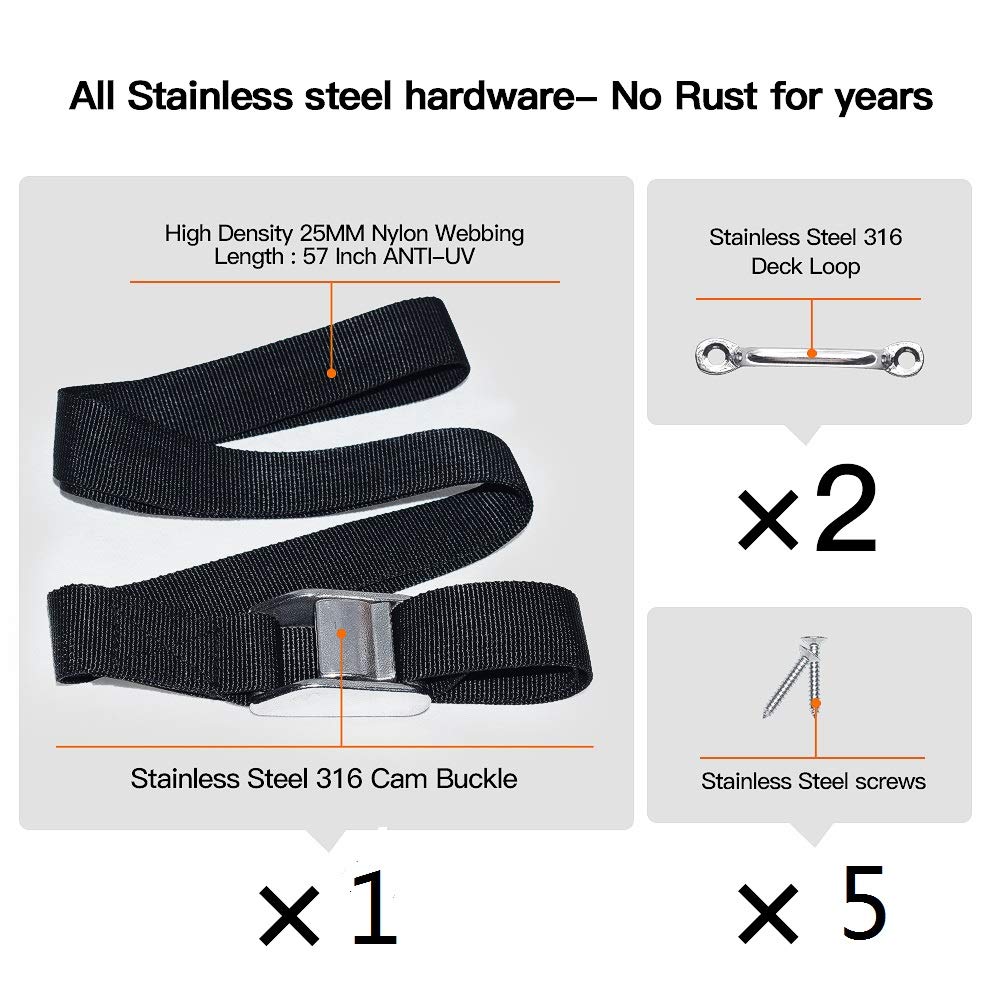 Boat Cooler Tie-Down Strap Tie-Down Kit Battery Box Strap Kit Stainless Steel 316 Cam Buckle and Deck Loop for for Gas Fuel Tank, RVS, Boats, Trailer and Truck Beds to Keep Your Cooler Secured