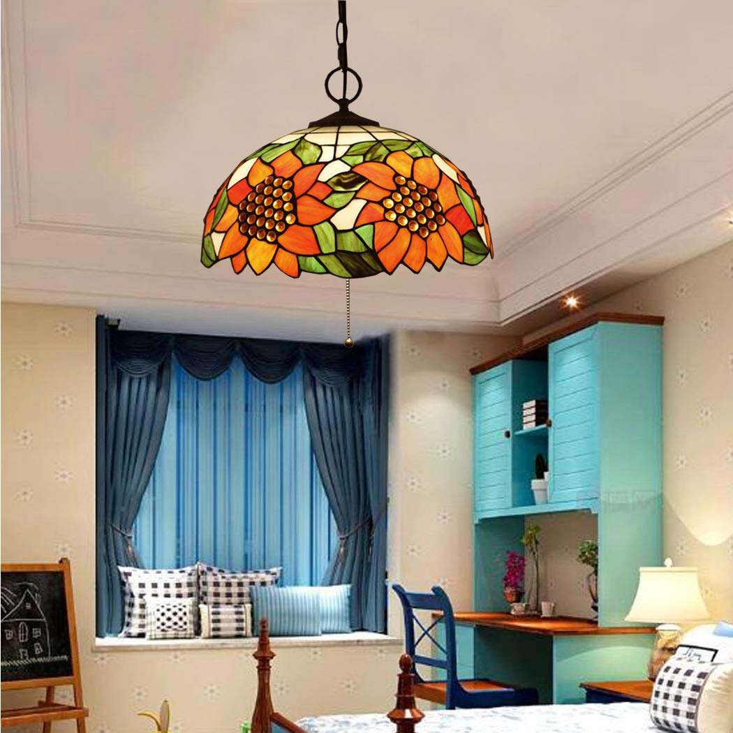 CFWSHJ Témous Pouces Vintage Vingt Pastoral Verre de Tournesol Shade 3 Lumières Style Plafond Lautres pour Le Salon Aislique, B, J