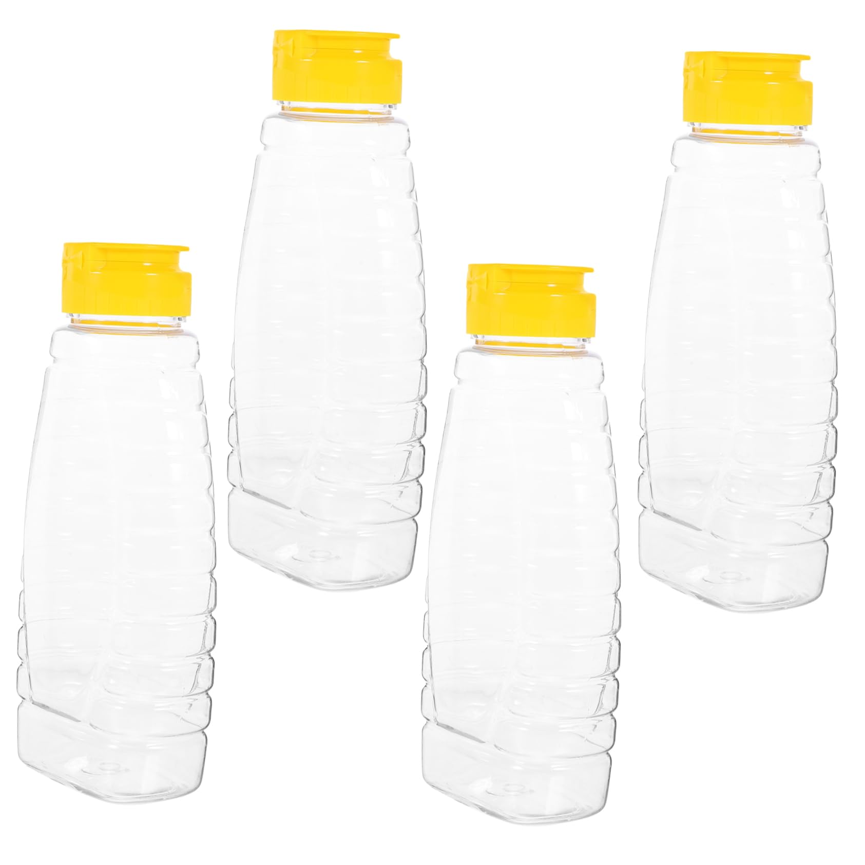 Cabilock 4Pcs Transparent Plastic Honey Bottles Capacity Food Packaging Jar with Lid for Honey Jam Bbq Sauce Oil Ketchup Mustard for Home Restaurant and Travel