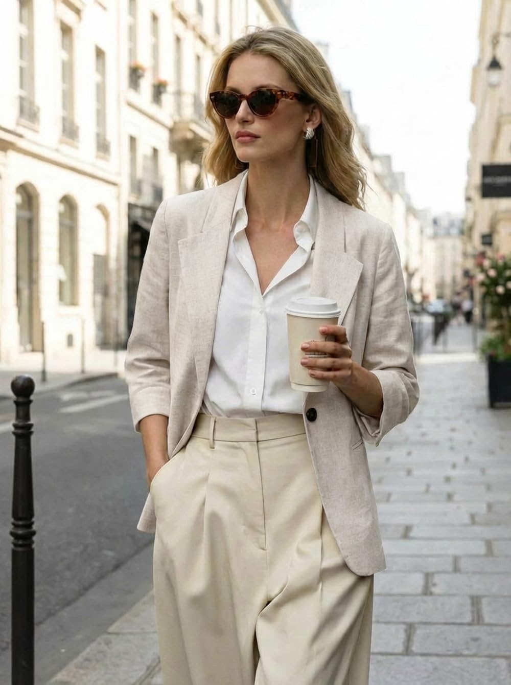 IDEALSANXUN, Blazer da donna in lino con maniche a 3/4, leggero, primaverile ed estivo