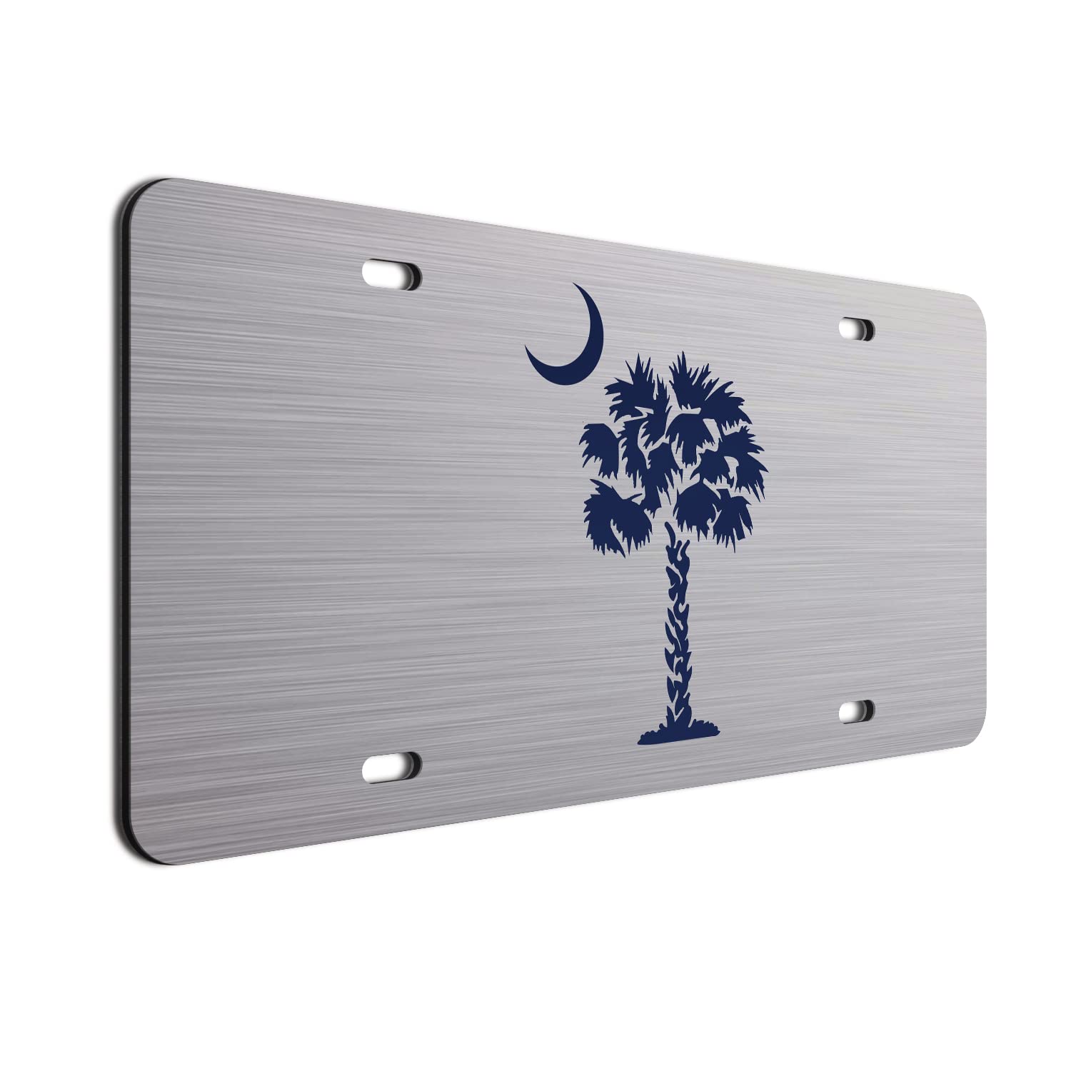 Navy Palm Tree Crescent Moon Brushed Aluminum ACM License Plate South Carolina Beach Logo Car Tag