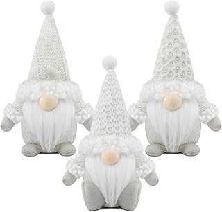 Gehydy Set of 3 Christmas Gonk Decorations Handmade Gnome Plush Stuffed Xmas Decor for Home Kitchen Farmhouse - White
