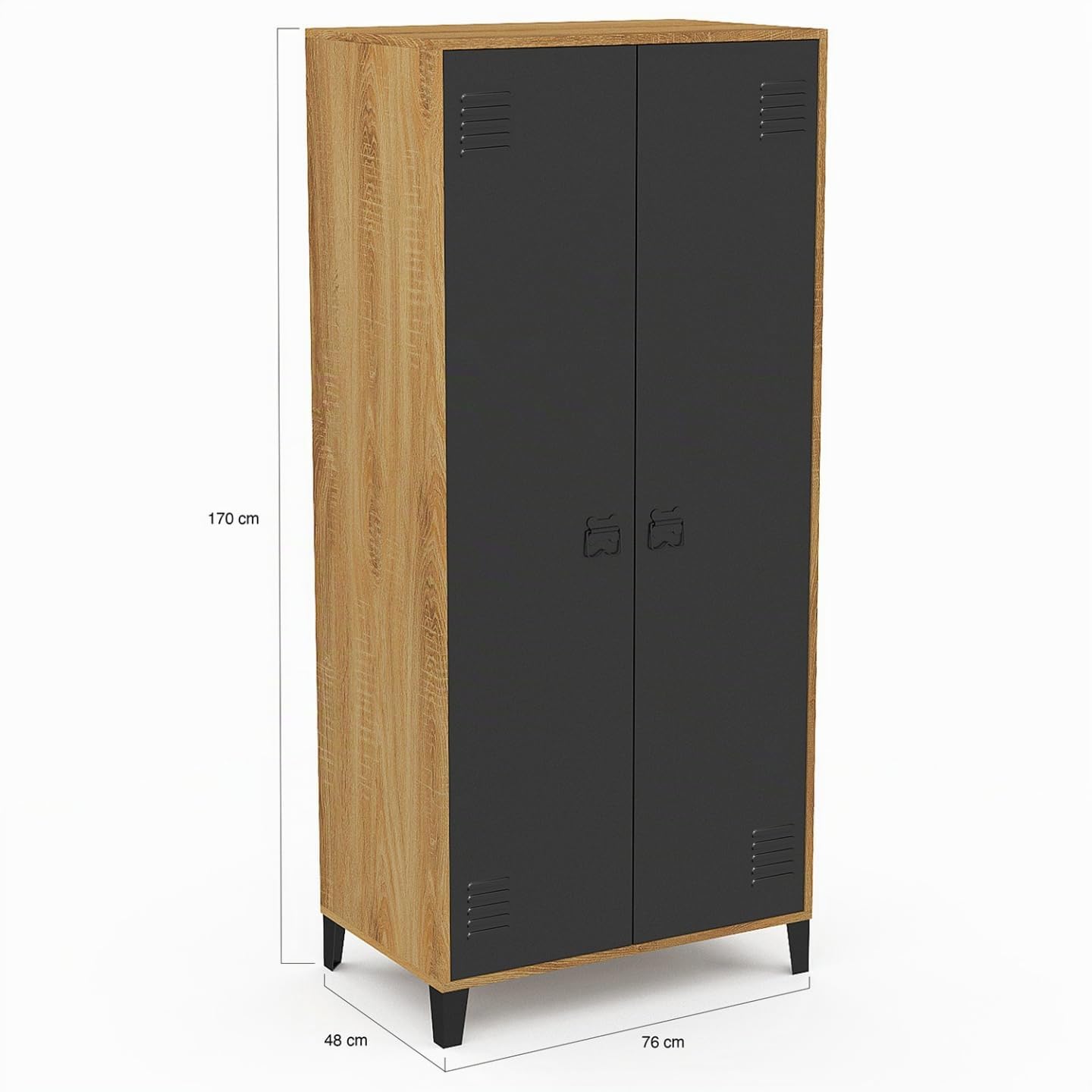 IDMarket – Armario Ester 2 puertas metal negro y contorno madera diseño industrial