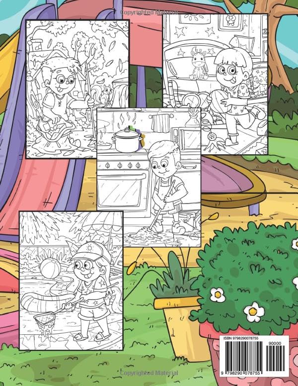 Active Kids Coloring Book: Chores: Adorable illustrations of children sweeping, washing dishes, folding laundry, feeding pets, gardening, and more. image 3